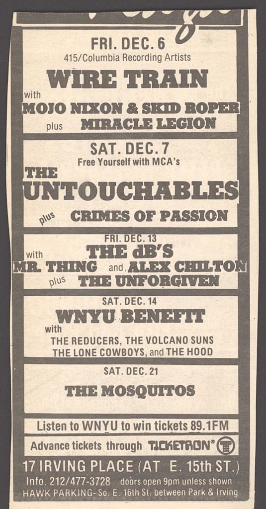 Irving Plaza headline slot 12-21-1985