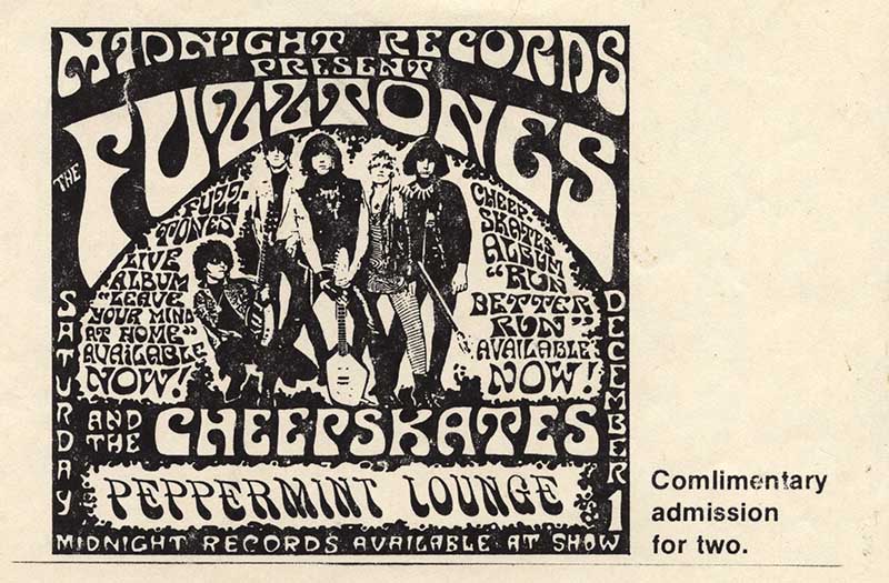 Complimentary pass for The Fuzztones at The Peppermint Lounge Dec 1, 1984.